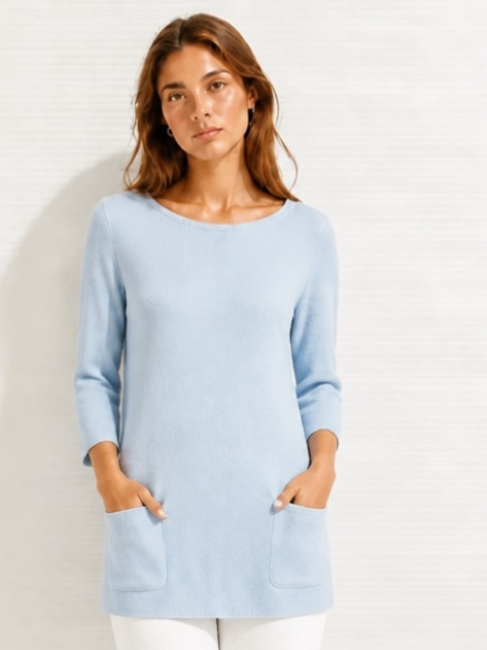 COS Sweater Pullover Tunic Baby Blue Pockets Boat A-Line 3/4 Sleeves
